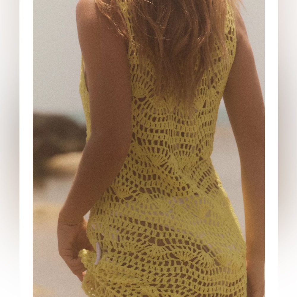 Zara NWT open knit mini dress yellow coverup 3646/001 - Picture 7 of 12